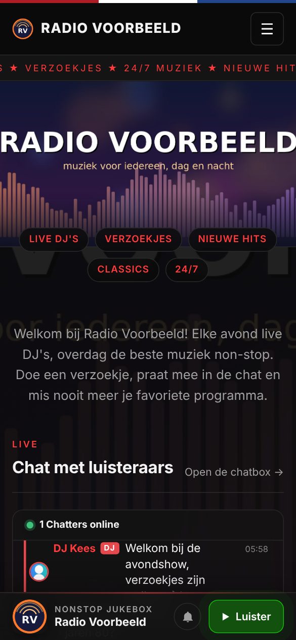 Dezelfde website op een telefoon.